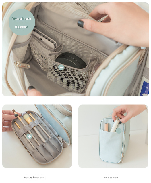 Light Blue Large Capacity Hanging Travel Toiletry Bag - Portable Waterproof Organizer for Cosmetics, Makeup & Toiletries with Multiple Compartments