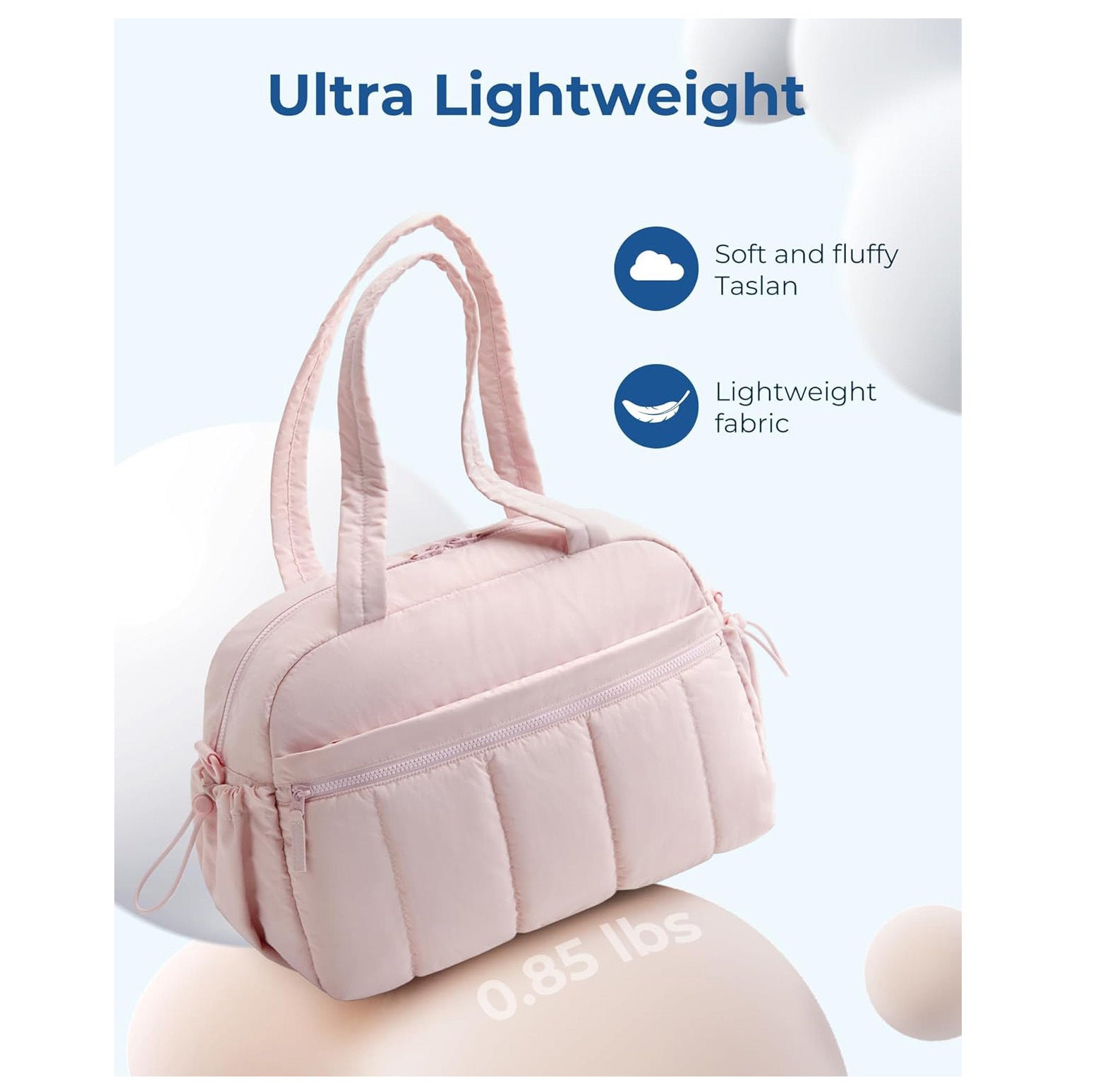 Pink Large Capacity Quilted Travel Tote Bag - Waterproof Gym Duffel with Wet Pocket (42x19x30cm)