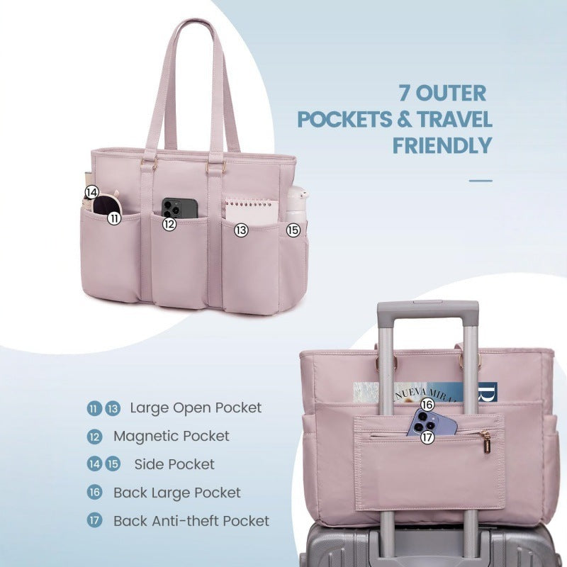 White Women's Laptop Tote Bag - Professional Business Briefcase & Shoulder Handbag (Fits up to 15.6 Inch Laptop)