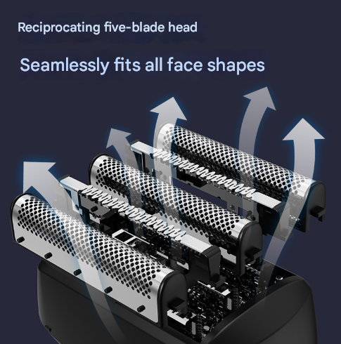 Black Reciprocating 5-Blade Beard Trimmer - Waterproof Electric Razor for Full-Body Use