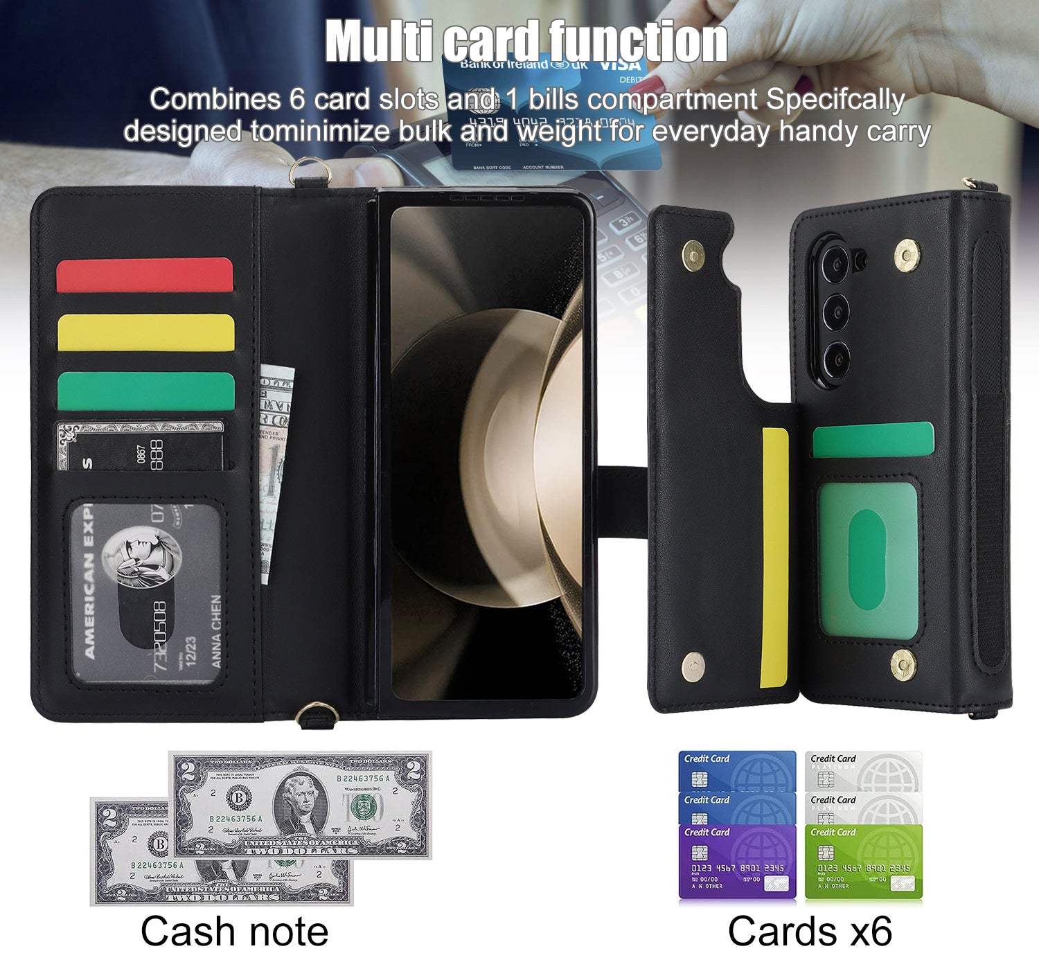 White Galaxy Z Fold3 Multi-Functional Leather Wallet Case for Samsung Z Fold Series - Crossbody with Pen Slot, Quilted Design Pen Not Included
