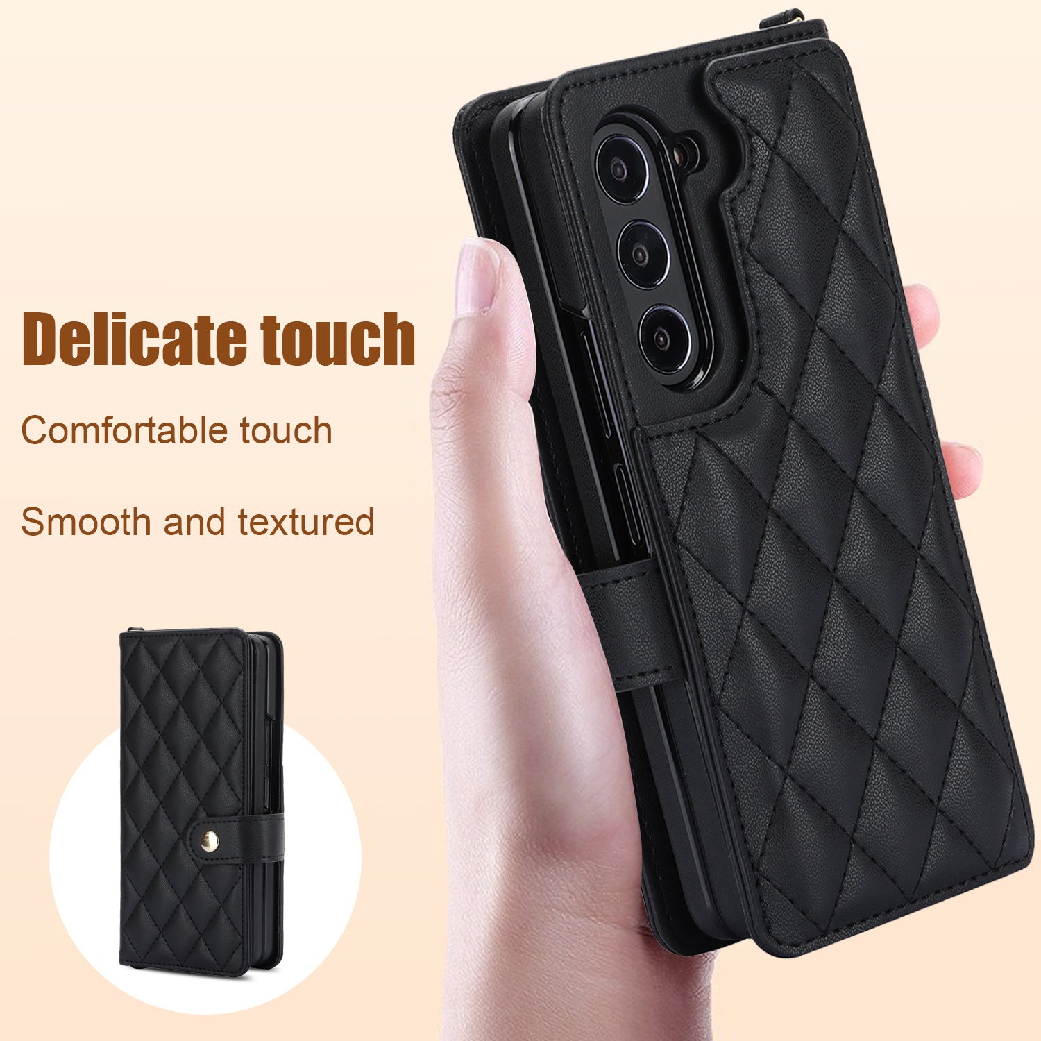 Rose Gold Galaxy Z Fold3 Multi-Functional Leather Wallet Case for Samsung Z Fold Series - Crossbody with Pen Slot, Quilted Design Pen Not Included