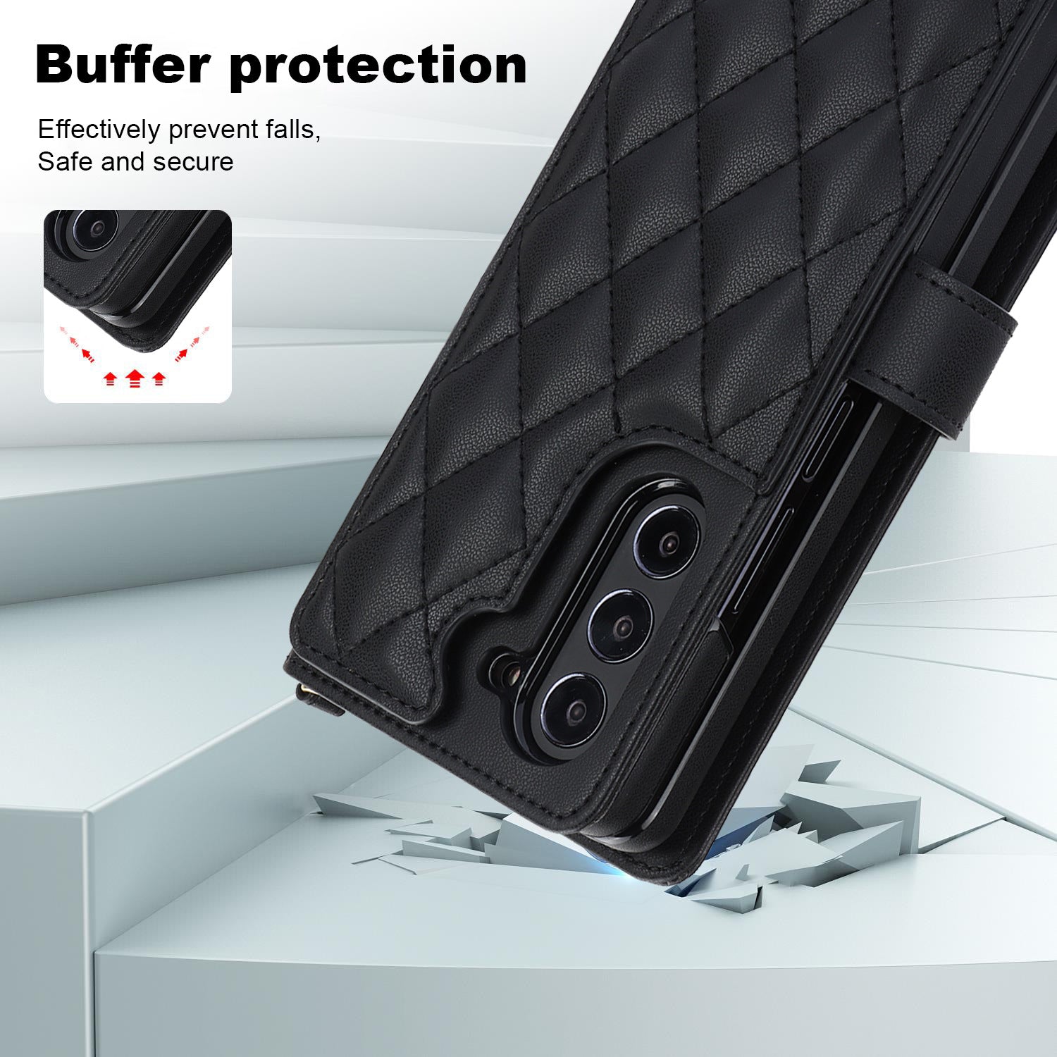 Rose Gold Galaxy Z Fold6 Multi-Functional Leather Wallet Case for Samsung Z Fold Series - Crossbody with Pen Slot, Quilted Design Pen Not Included