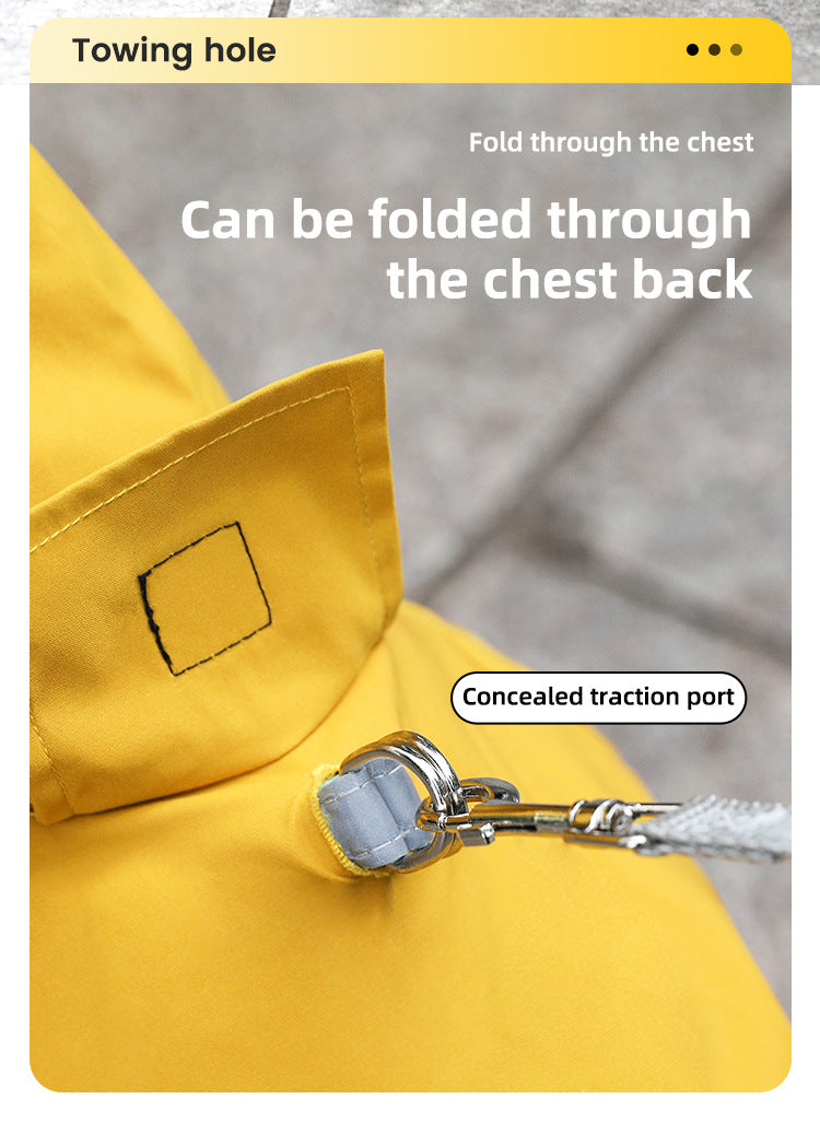 XXL Bright Yellow And Gray Trim Waterproof Four-Legged Dog Raincoat with Leash Hole for Small Breeds