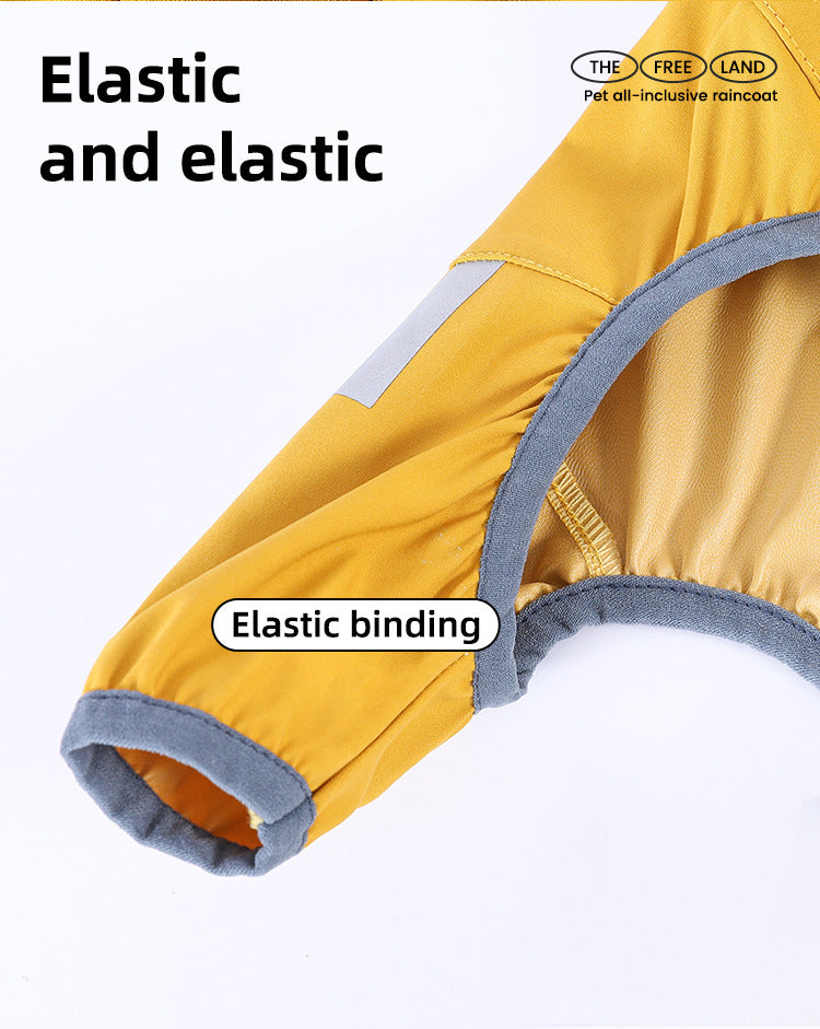 XXL Bright Yellow And Gray Trim Waterproof Four-Legged Dog Raincoat with Leash Hole for Small Breeds