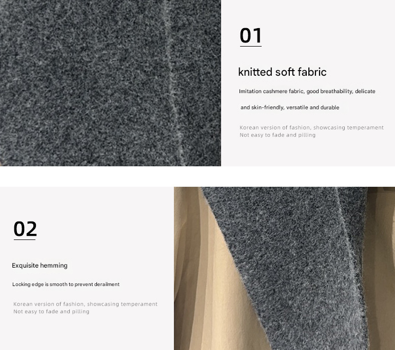 2-Piece Dark Grey Coffee Elegant Wool Blend Triangle Scarf - Luxurious Knit Shawl for Women 39 x 110cm