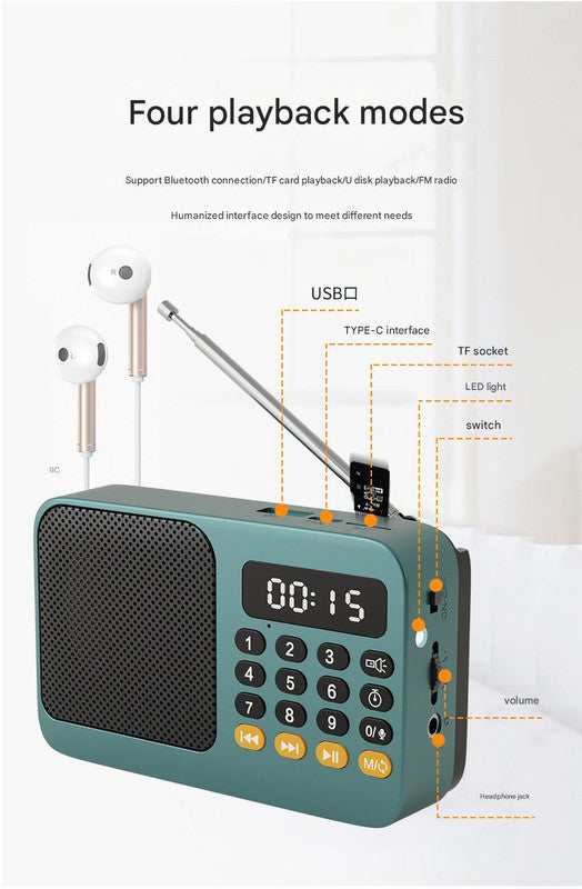 Portable Digital Music Player & FM Radio,4 Playback Modes, LED Flashlight Red