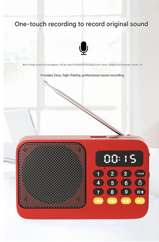 Portable Digital Music Player & FM Radio,4 Playback Modes, LED Flashlight Red