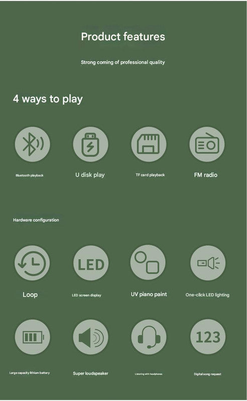 Portable Digital Music Player & FM Radio,4 Playback Modes, LED Flashlight Green