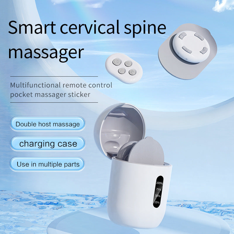 Smart Cervical Spine EMS Massager Sticker with Remote Control & Charging Case - 6 Modes, 16 Strengths white