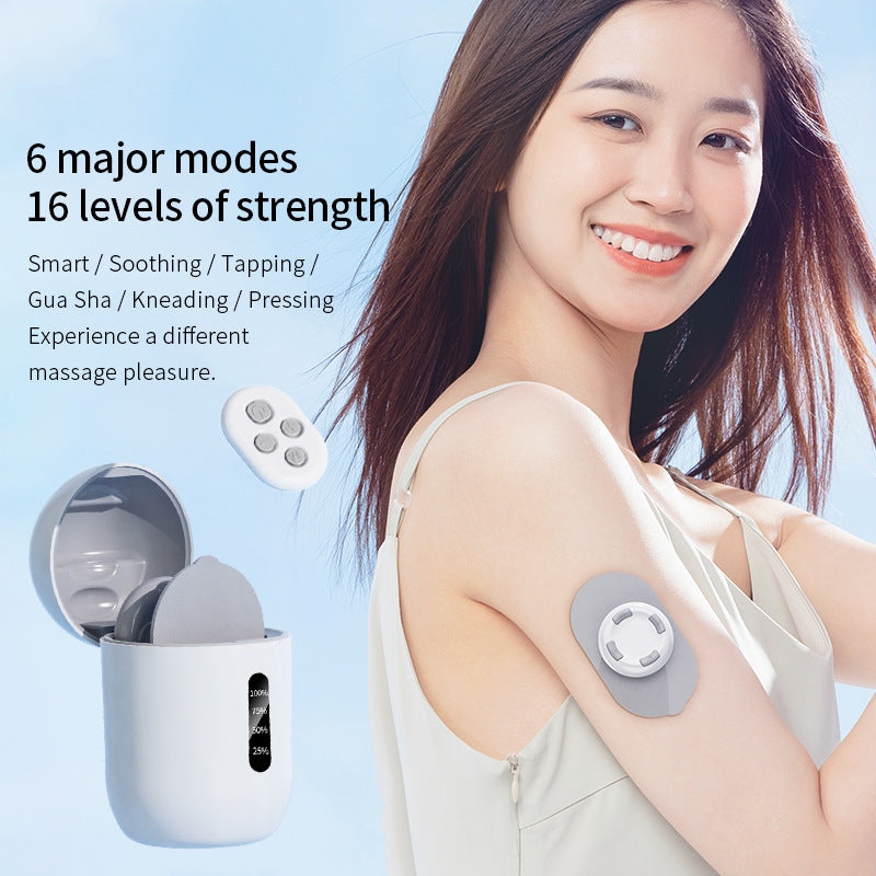 Smart Cervical Spine EMS Massager Sticker with Remote Control & Charging Case - 6 Modes, 16 Strengths white