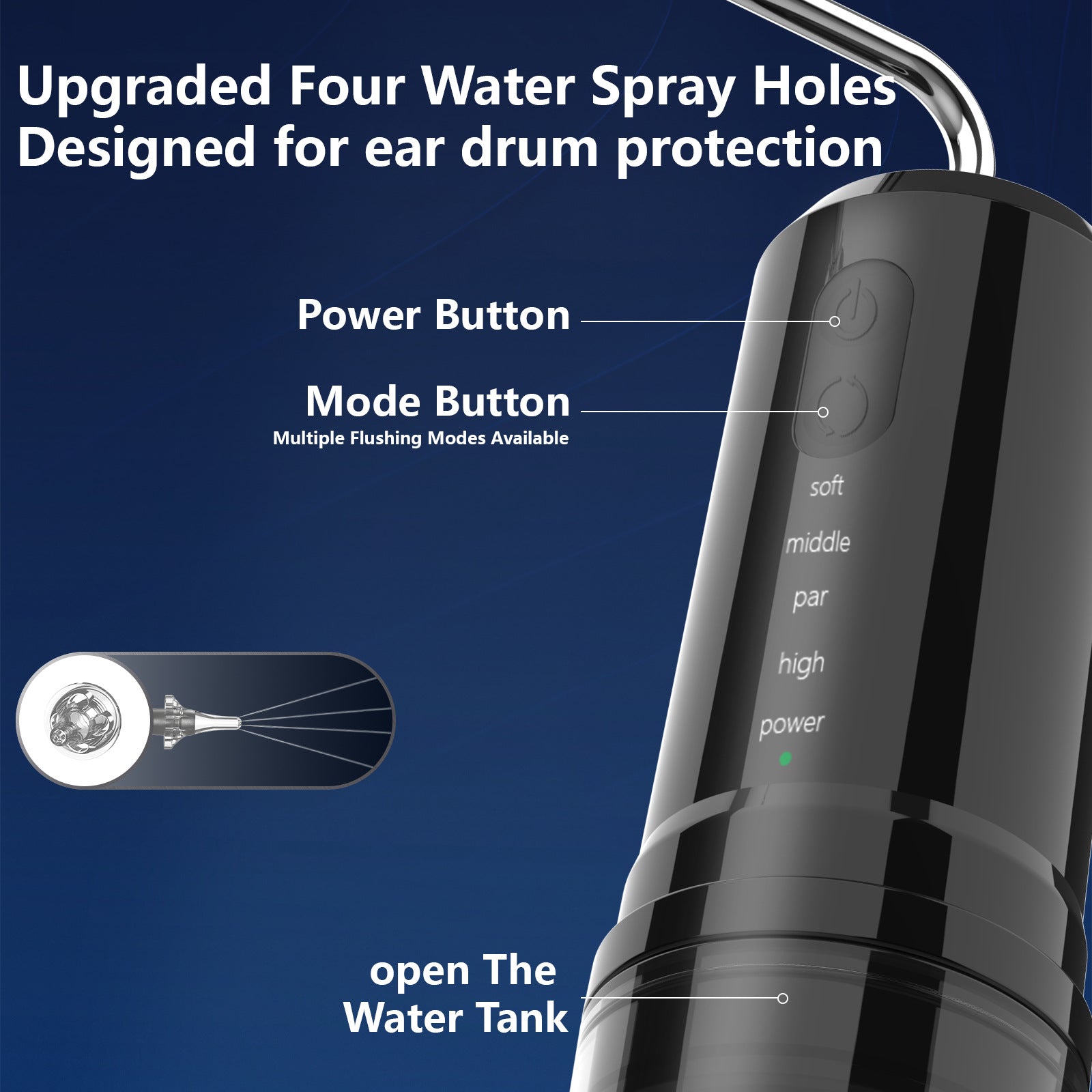 Electric Ear Wax Removal Kit & Nasal Irrigator - 4 Modes, IPX7 Waterproof black