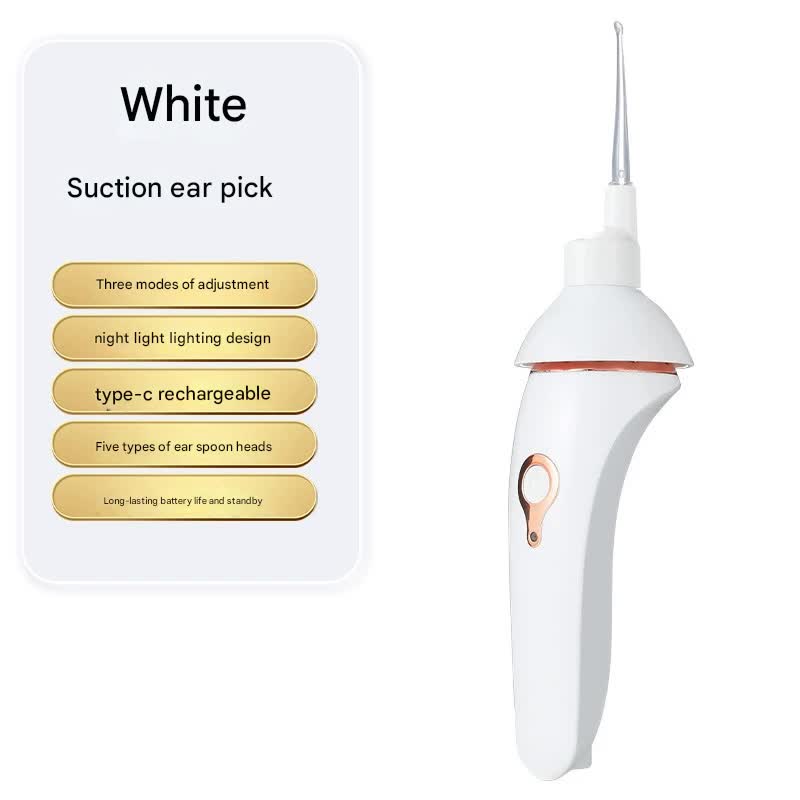 Electric Ear Wax Suction Cleaner - 3 Modes, LED Light, 5 Soft Tips white