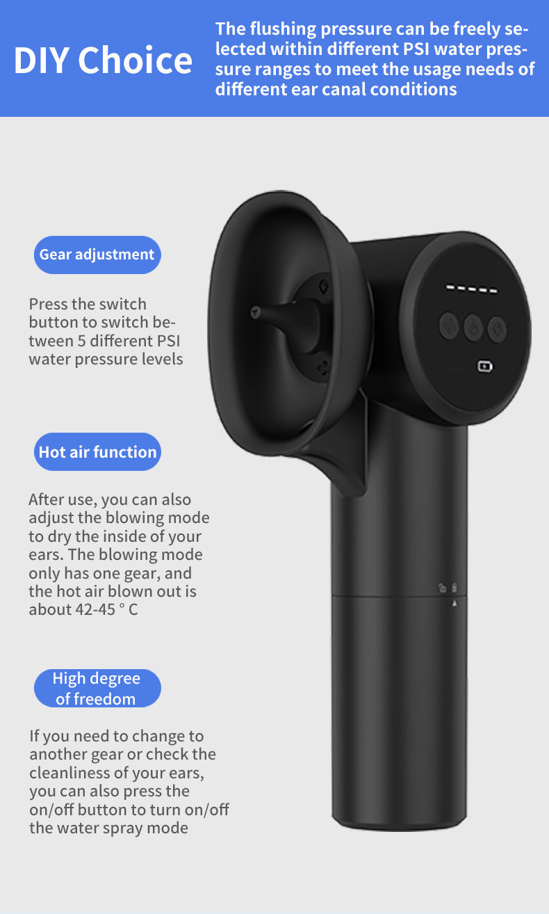 Automatic Electric Ear Wax Removal & Irrigation System - 5 Modes, USB-C, Hot Air Drying white