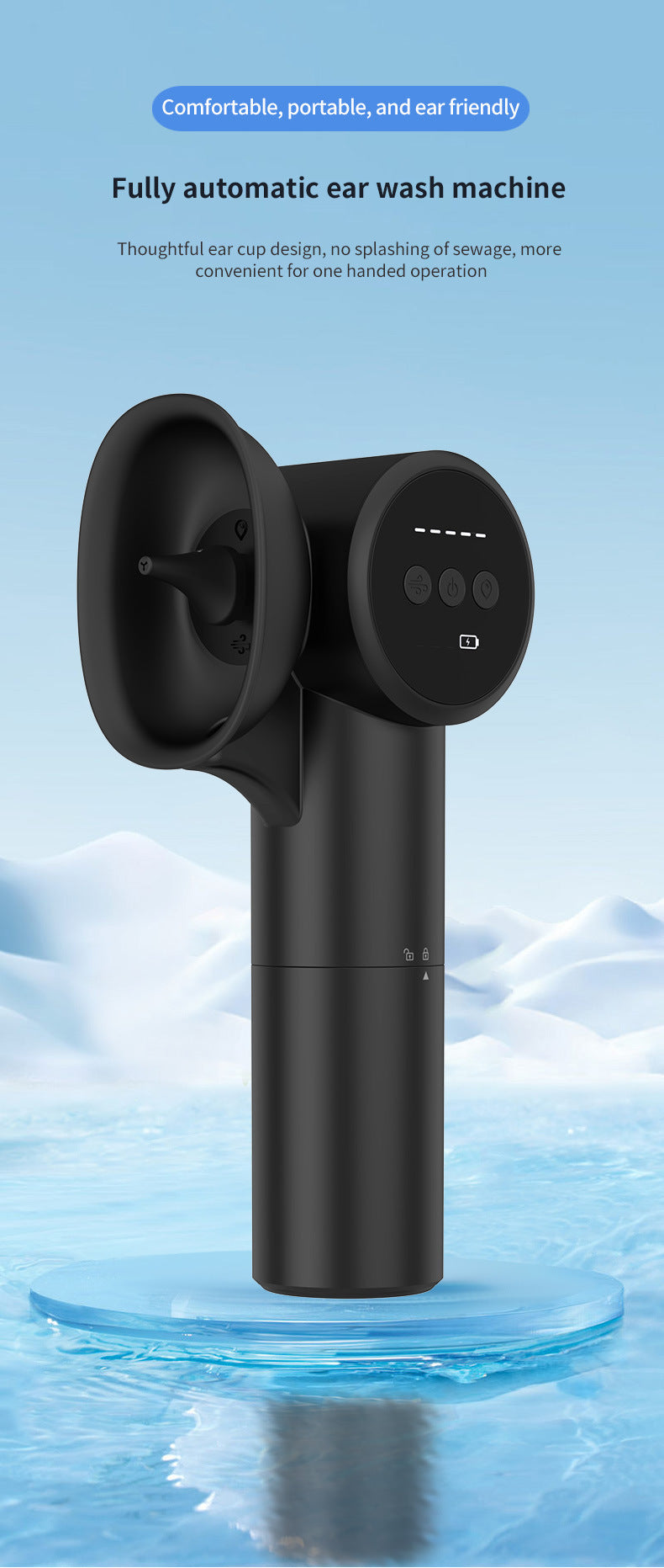 Automatic Electric Ear Wax Removal & Irrigation System - 5 Modes, USB-C, Hot Air Drying black