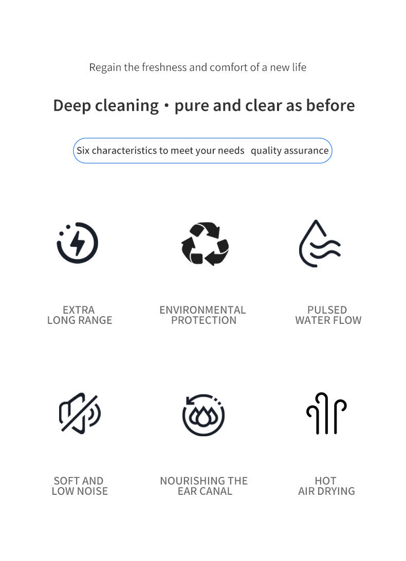 Automatic Electric Ear Wax Removal & Irrigation System - 5 Modes, USB-C, Hot Air Drying black