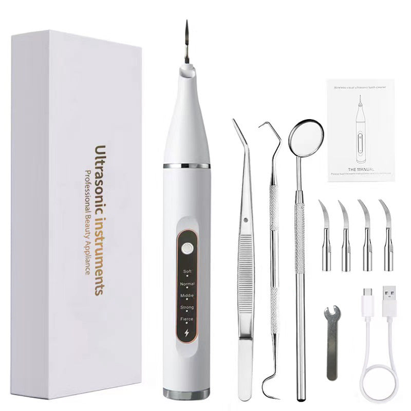 Professional Ultrasonic Dental Scaler & Calculus Remover Kit - 5 Modes, LED Light, IPX7 Waterproof White + dental 5-piece set