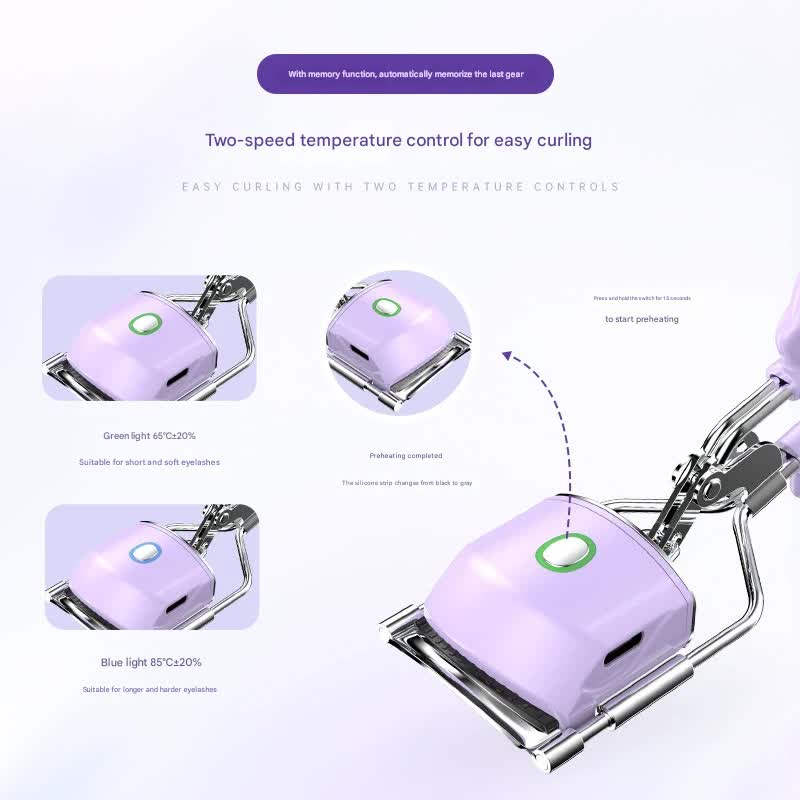 Heated Eyelash Curler with 2 Temperature Controls, Long-Lasting Curl pink
