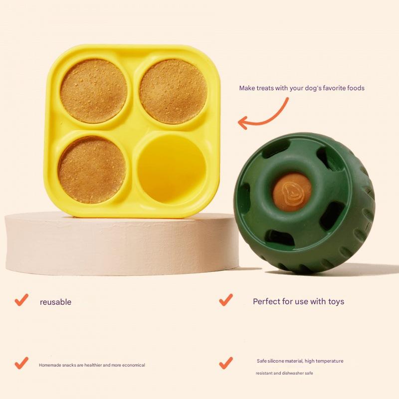 Interactive Dog Treat Dispensing Ball & Silicone Treat Mold Set - Durable, Dishwasher Safe green