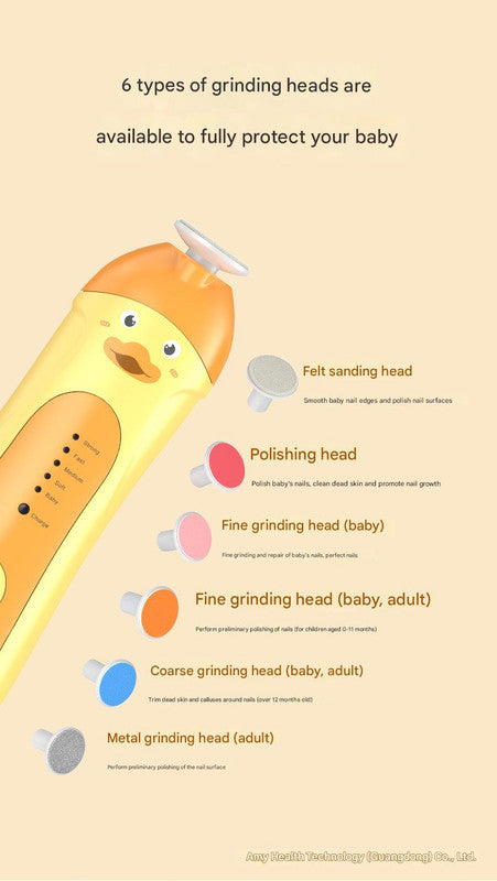 Baby & Adult Electric Nail Trimmer Kit - 6 Heads, 5 Speeds, 360deg Rotation, with Storage Case Orange