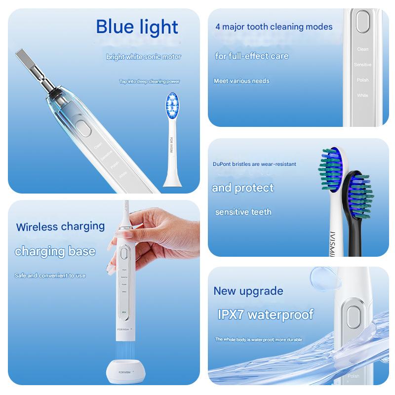LED Sonic Electric Toothbrush - 2-in-1 Cleaning & Whitening, 4 Modes black