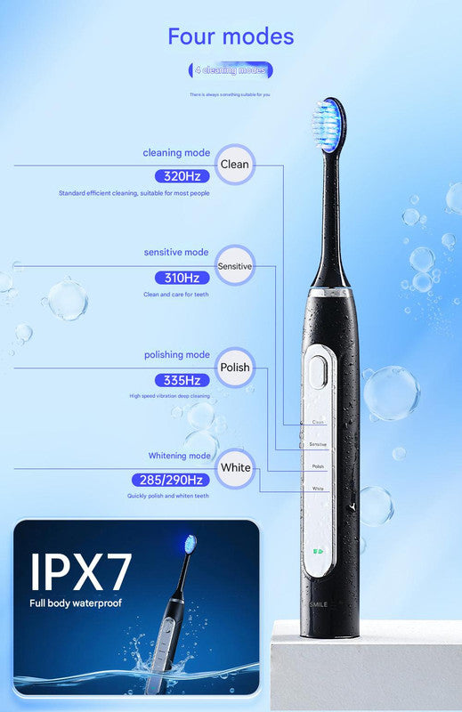 LED Sonic Electric Toothbrush - 2-in-1 Cleaning & Whitening, 4 Modes black