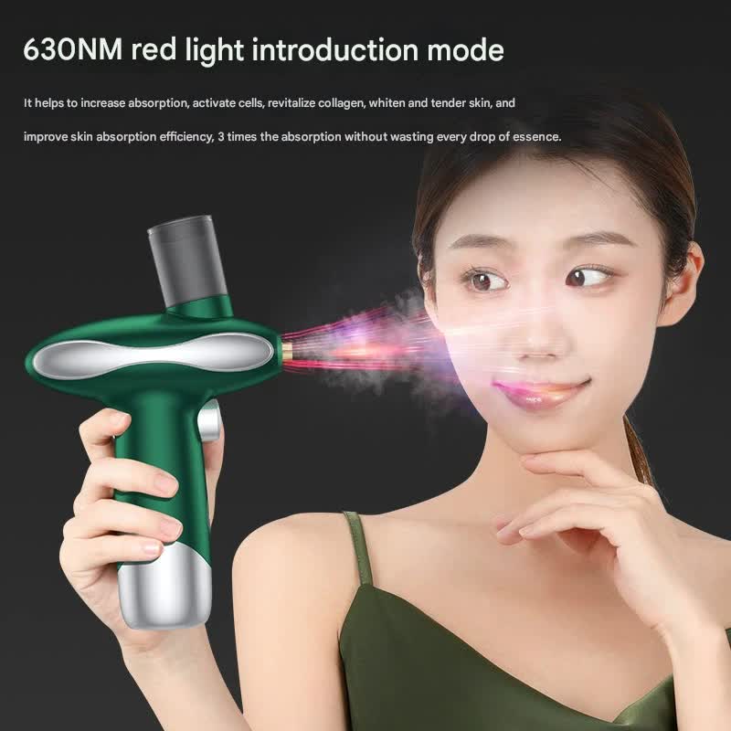 Portable Nano Facial Steamer & Oxygen Sprayer with Red/Blue Light Therapy green