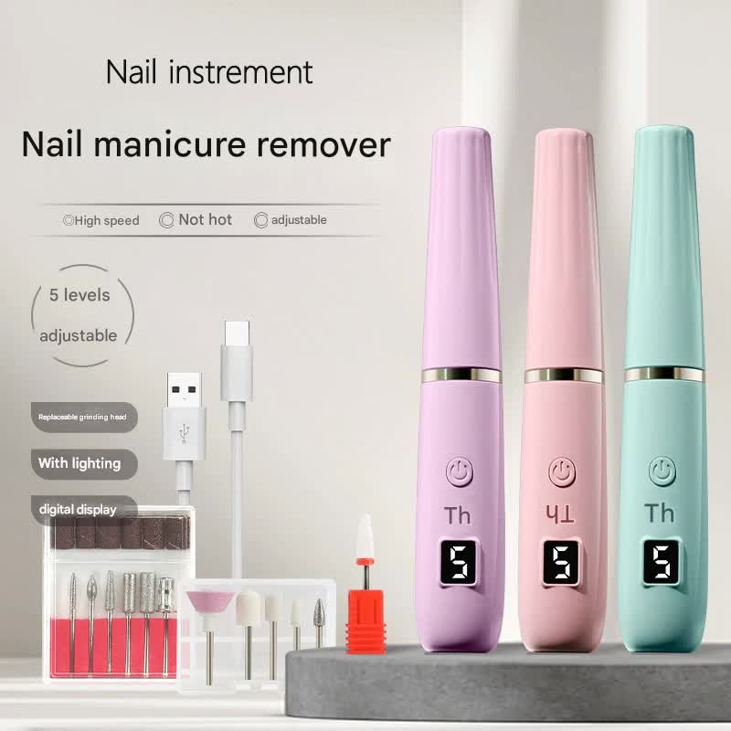 Portable Electric Nail Drill Machine Kit - 18000 RPM, 5-Speed, USB-C Rechargeable with LED Display Pink