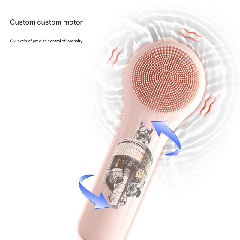 Silicone Facial Cleansing Brush - 6-Speed Vibration, Food-Grade Antibacterial Material with Warming Function Black