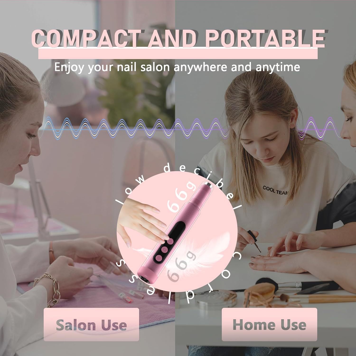 Portable Cordless Electric Nail Drill Kit with UV Lamp - 0-20000RPM, LED Display, 12 Bits Pink