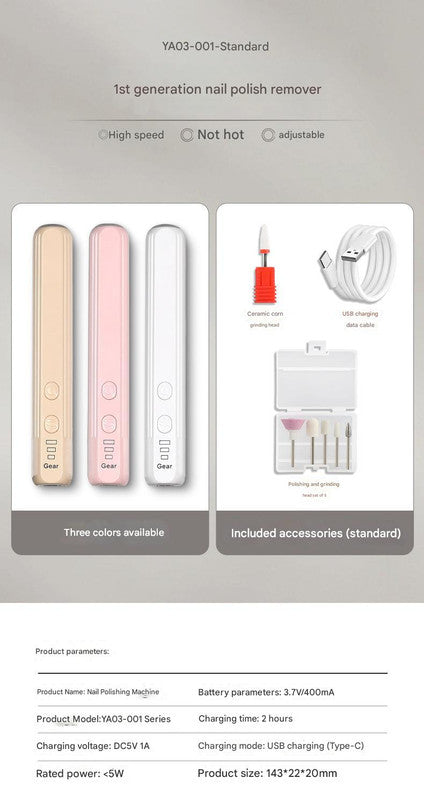 Portable Electric Nail Drill Pen Kit - USB-C Rechargeable, 3-Speed, High Torque, Low Heat Pink