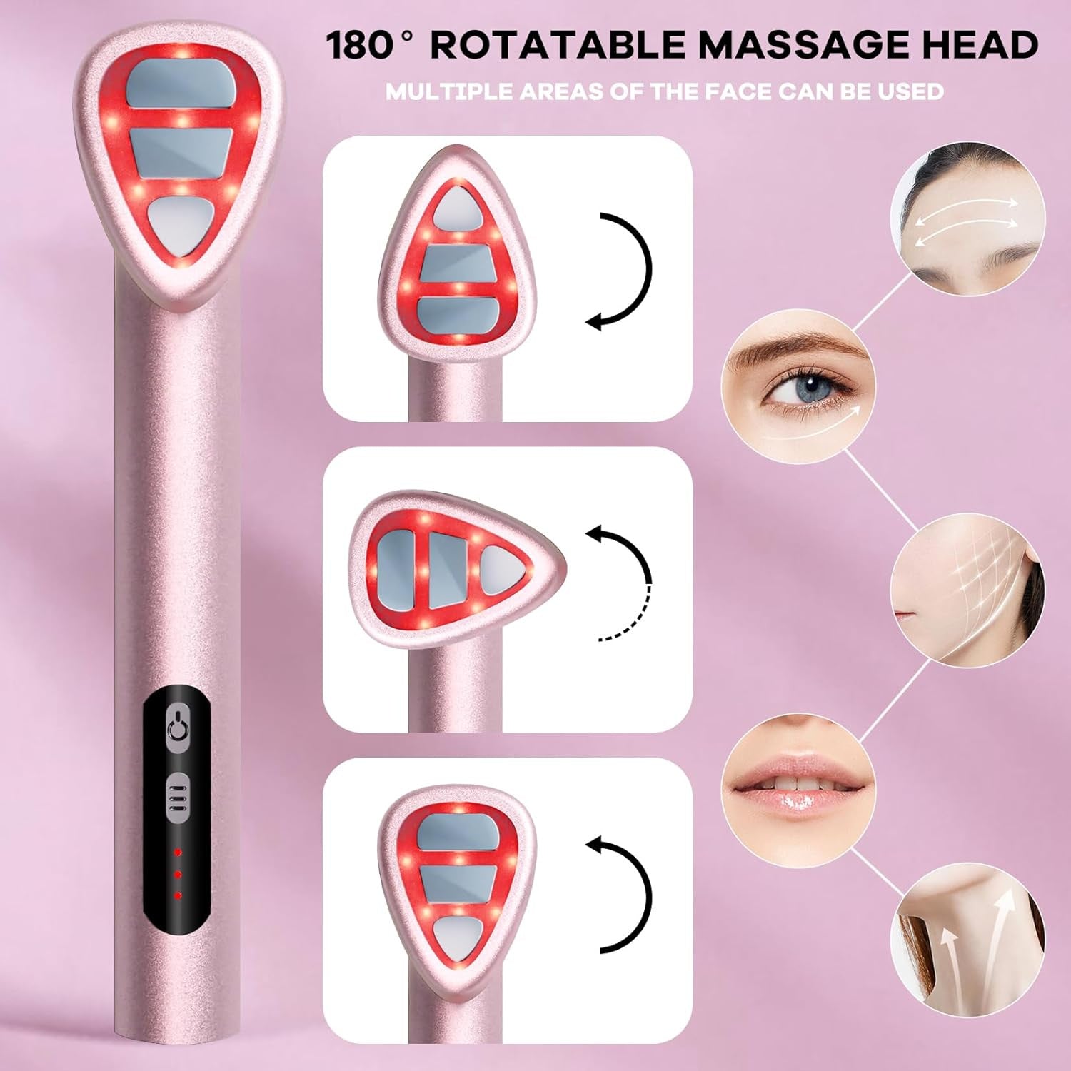 7-in-1 LED Facial Therapy Wand with 180 Rotatable Head & 42C Constant Temperature pink