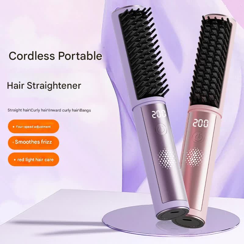 Cordless Hair Straightener Comb - 4 Temperature Settings, USB-C, PTC Heating black