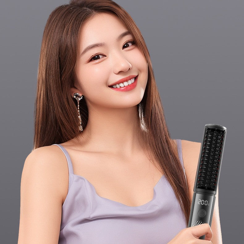 Cordless Hair Straightener Comb - 4 Temperature Settings, USB-C, PTC Heating black