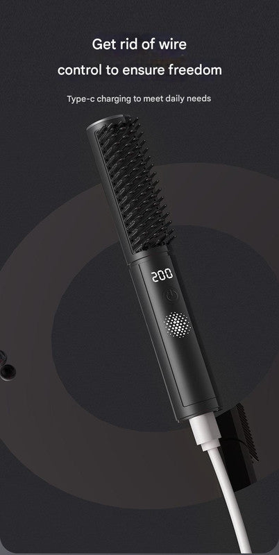 Cordless Hair Straightener Comb - 4 Temperature Settings, USB-C, PTC Heating black