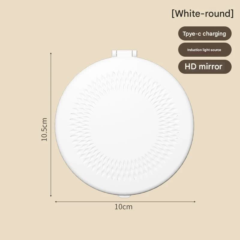 LED Lighted Travel Makeup Mirror - Double-Sided 1X/5X Magnification, USB-C Rechargeable, Induction Light white