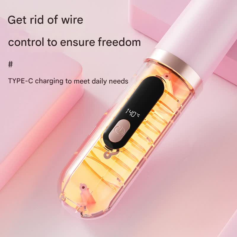 Cordless Hair Straightener Brush - 4000mAh USB-C Rechargeable, 4 Temps, Anti-Scald 3D Comb Design white