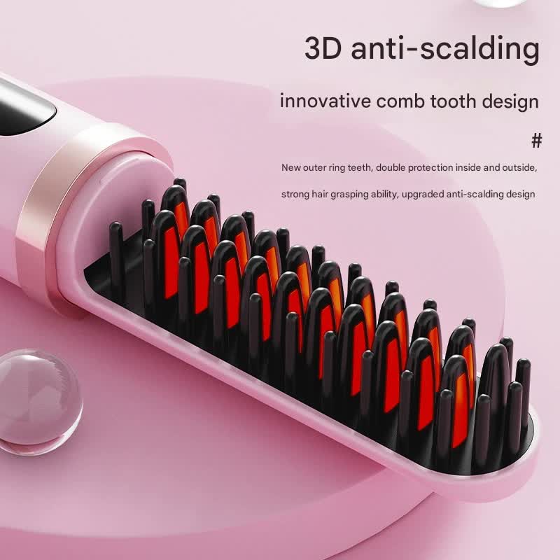 Cordless Hair Straightener Brush - 4000mAh USB-C Rechargeable, 4 Temps, Anti-Scald 3D Comb Design white