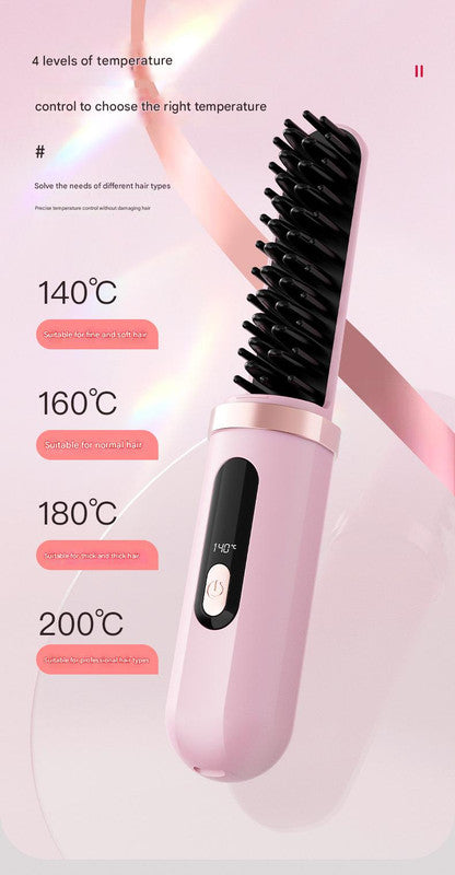 Cordless Hair Straightener Brush - 4000mAh USB-C Rechargeable, 4 Temps, Anti-Scald 3D Comb Design white