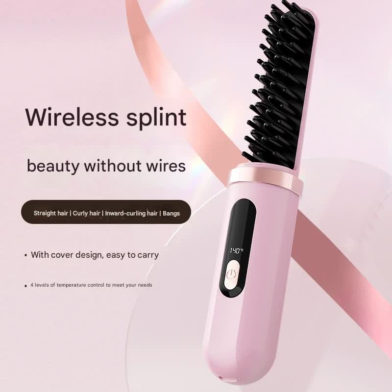 Cordless Hair Straightener Brush - 4000mAh USB-C Rechargeable, 4 Temps, Anti-Scald 3D Comb Design Green
