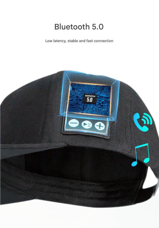 Wireless Bluetooth 5.0 Music Hat - Outdoor Speaker Cap with Mic, Sun Protection & Breathable Fabric black