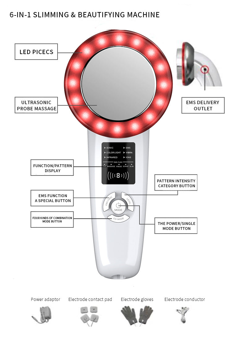 6-in-1 Ultrasonic Slimming & Beautifying RF Device - Body Sculpting & Skin Rejuvenation black