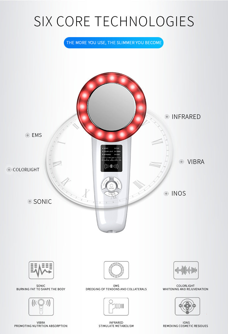 6-in-1 Ultrasonic Slimming & Beautifying RF Device - Body Sculpting & Skin Rejuvenation black