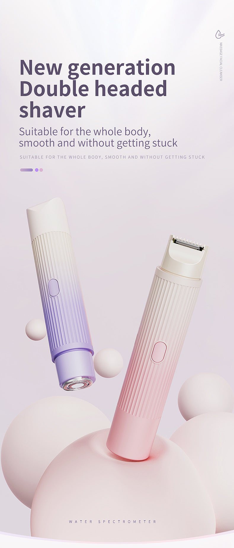 2-in-1 Electric Lady Shaver & Trimmer - Gentle Full Body Hair Removal, Portable & USB Rechargeable Gradient Purple