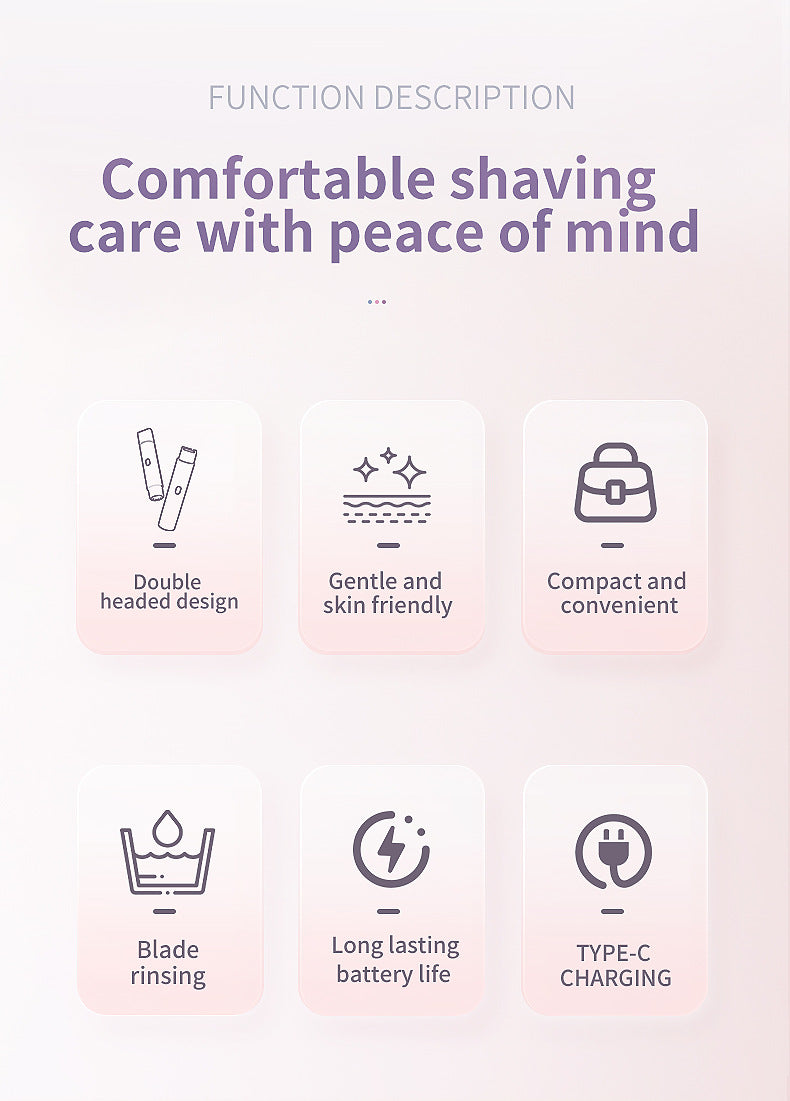 2-in-1 Electric Lady Shaver & Trimmer - Gentle Full Body Hair Removal, Portable & USB Rechargeable Gradient Purple