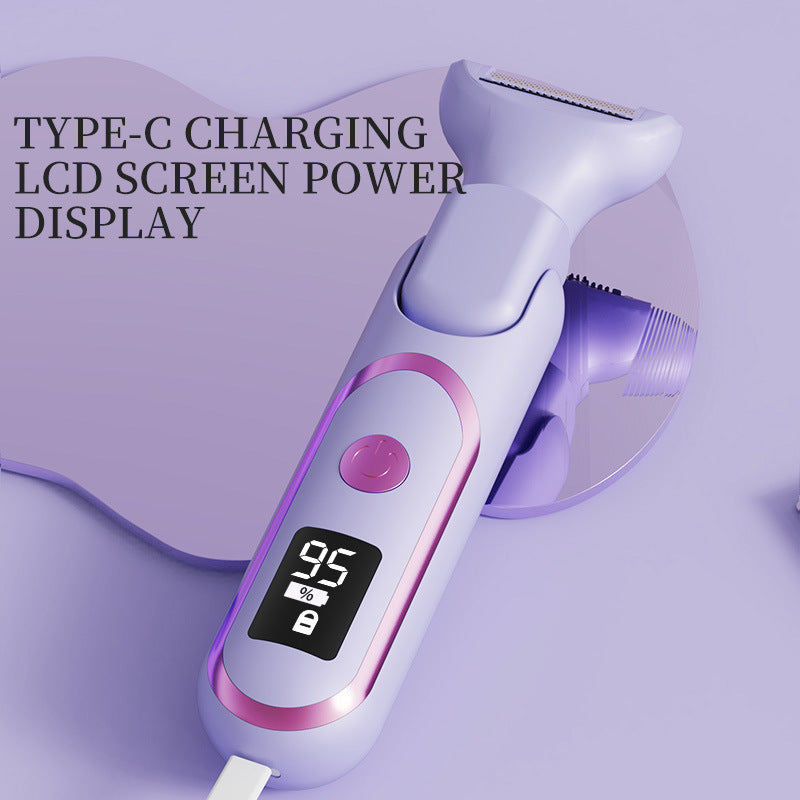 5-in-1 Electric Lady Shaver & Grooming Kit - LCD Display, USB-C Rechargeable, Full Body Hair Removal White