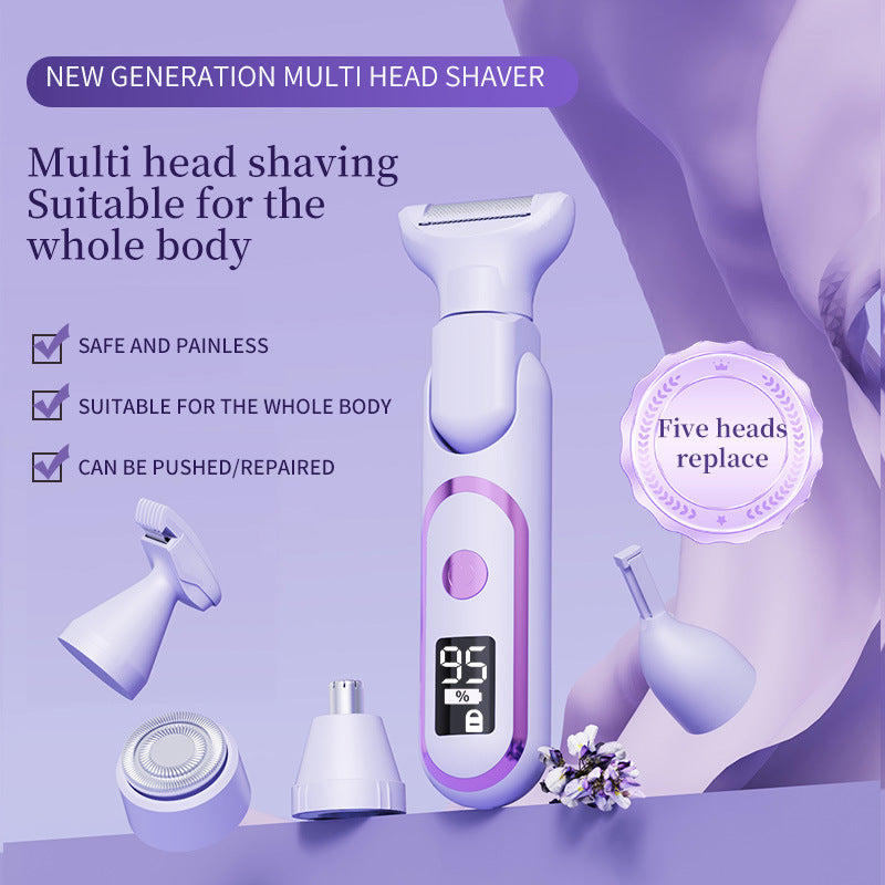 5-in-1 Electric Lady Shaver & Grooming Kit - LCD Display, USB-C Rechargeable, Full Body Hair Removal White