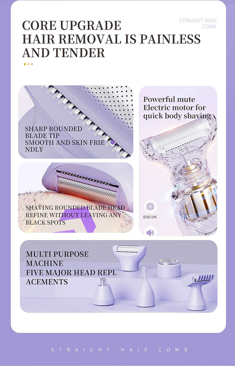 5-in-1 Electric Lady Shaver & Grooming Kit - LCD Display, USB-C Rechargeable, Full Body Hair Removal White