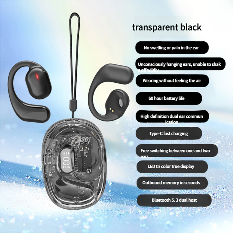OWS Open-Ear TWS Earbuds with AI Translation - Bluetooth 5.4, 360 ACS Sound, LED Display Case Black