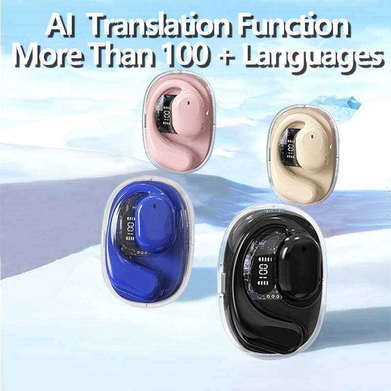 OWS Open-Ear TWS Earbuds with AI Translation - Bluetooth 5.4, 360 ACS Sound, LED Display Case Black